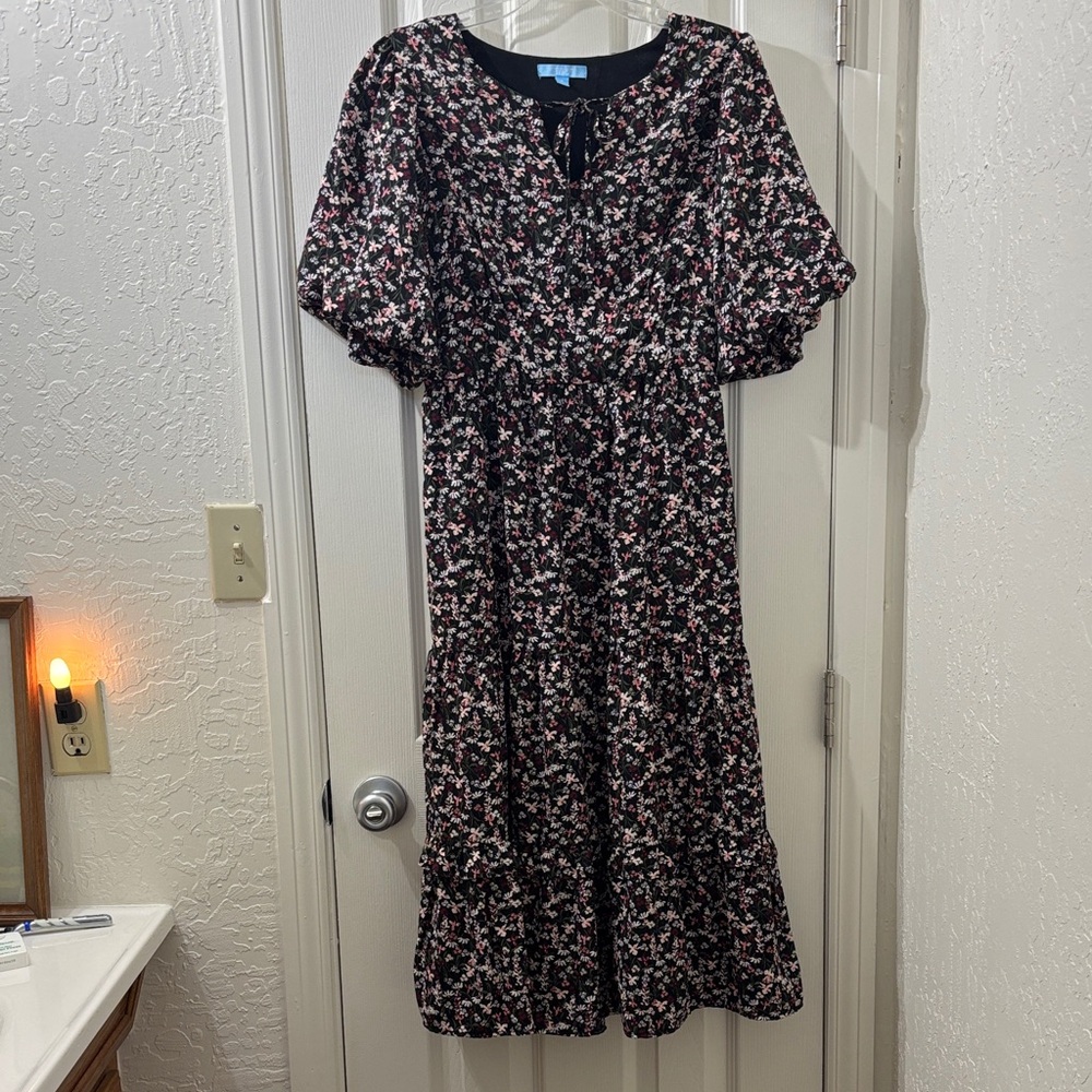 Draper James Black Floral Midi Dress
